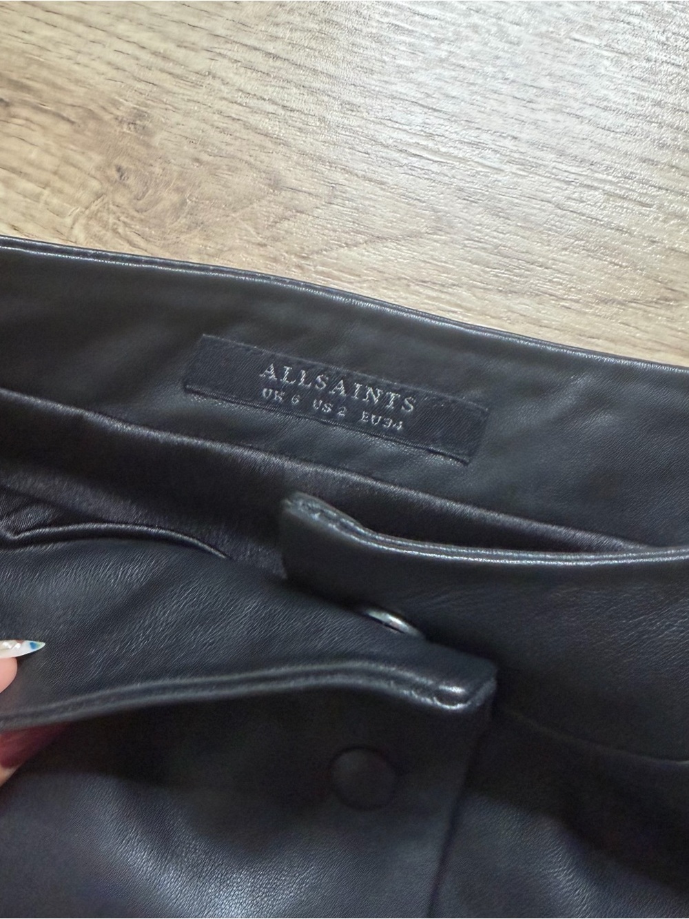 All Saints Lamb Leather Button-Front Mini Skirt Size 2 - Picture 3 of 5